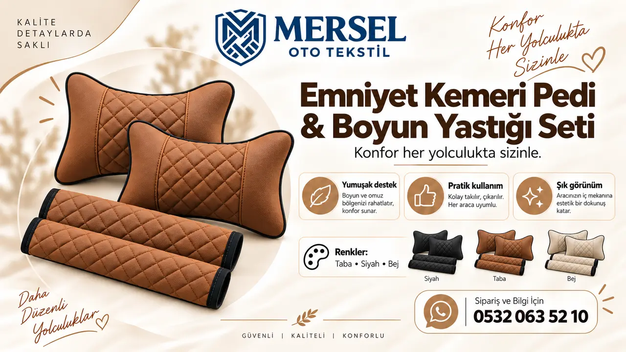 Emniyet kemeri pedi ve boyun yastığı seti